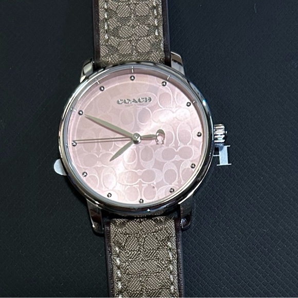 Coach Grand Watch With 36mm Pink Coach Signature Face& Brown & Beige Coach Band - Picture 2 of 5